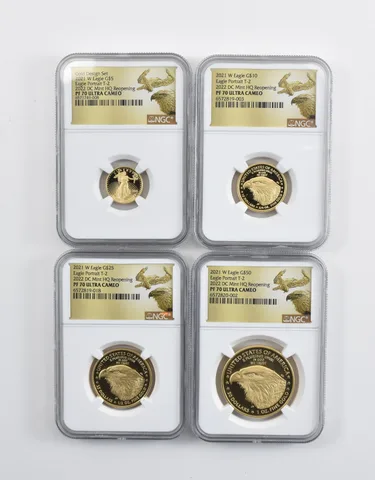 Set 2021-W $5/$10/$25/$50 Gold Eagle Type 2 DC Mint PF70 NGC Low Pop *9383