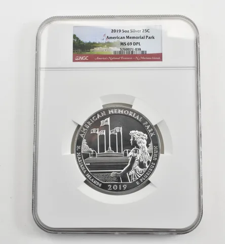 2019 5 Oz Silver Quarter ATB American Memorial Park MS69 DPL NGC *1641