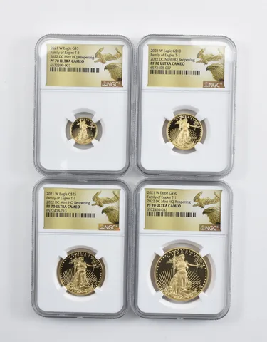 Set 2021-W $5/$10/$25/$50 Gold Eagle Type 1 DC Mint PF70 NGC Low Pop *9380