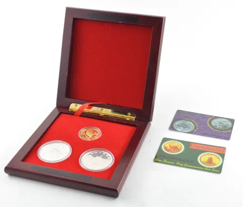1995 China 10 Yuan Silver 50 1/2 Oz Gold Dinosaur 3 Coin Set w/ Box & COA *2318