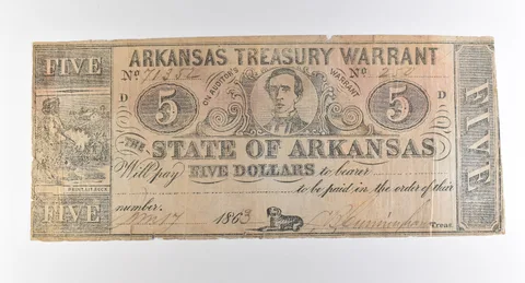 1863 $5 Arkansas Treasury Warrant Obsolete Note *3825