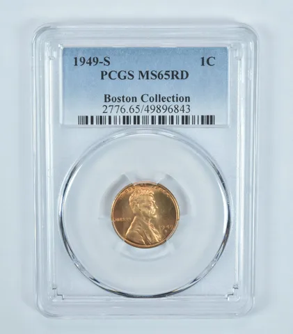 1949-S Lincoln Wheat Cent Boston Collection MS65 RD PCGS Blue Label