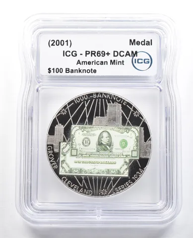 (2001) American Mint Medal $100 Banknote PR69+ DCAM ICG Colorized *4877
