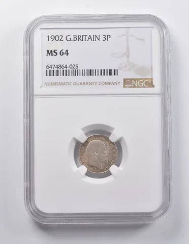 MS64 1902 Great Britain 3 Pence NGC a7031