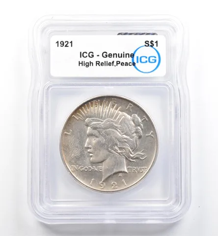 1921 Peace Silver Dollar High Relief Genuine ICG *9890