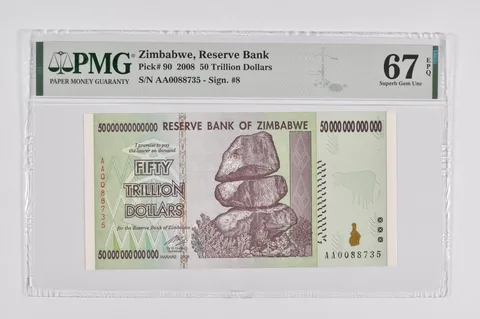 2008 Zimbabwe 50 Trillion Reserve Note Pick #90 PMG 67 EPQ PMG Graded