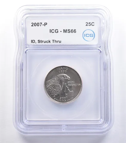2007-P Washington State Quarter Idaho Mint Error Struck Thru MS66 ICG *9589