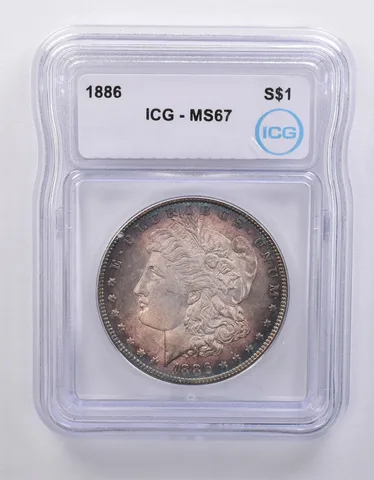 1886 Morgan Silver Dollar MS67 ICG Blue/Purple Tone *7121