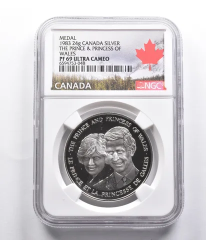 PF69 UCam 1983 24g Canada Silver Medal Prince And Princess Of Wales NGC a4026