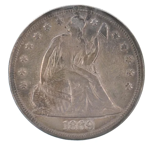 1869 Seated Liberty Silver Dollar Beautiful Tone Repaired *3652