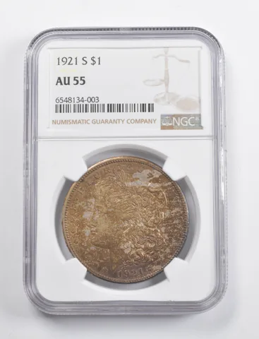 AU55 1921-S Morgan Silver Dollar NGC - Crusty Original Coin *3425