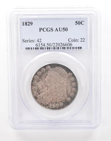 1829 Capped Bust Half Dollar AU50 PCGS Nice Tone a2841