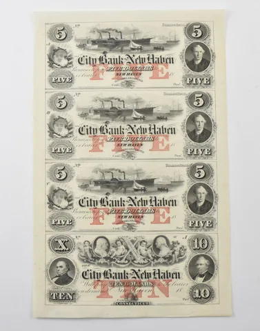 1800s $4 New Haven Connecticut City Bank (4) Uncut Notes a1953