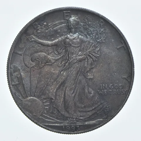 Beautiful Toned - 1993 American Silver Eagle 1 Troy Oz .999 Fine Silver *951