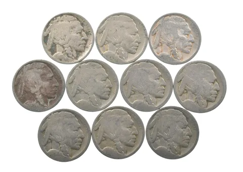 Lot 10 5c RAISED GROUND 1913 Buffalo Nickels First Year Issue! May be P/D/S *616