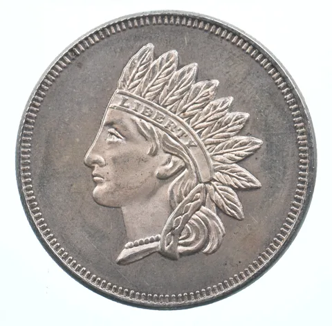 VINTAGE Art Bar/Round - Indian Head Pattern 1 Oz. .999 Silver - One T Ounce *917
