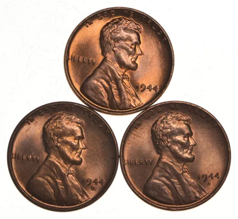 Choice Unc 1944 P+D+S Lincoln Wheat Cent Gem BU Collection Lot Set
