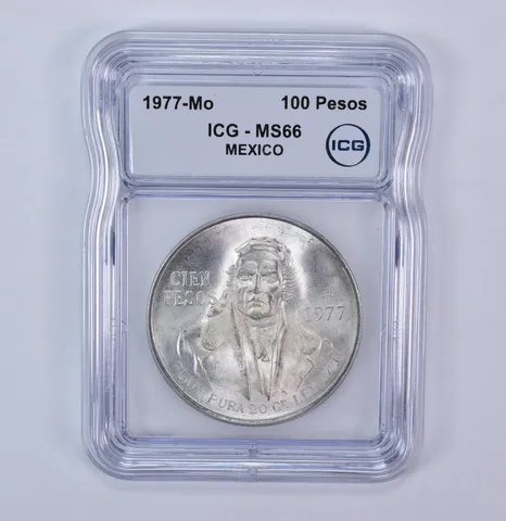 1977 Mo Mexico 100 Pesos Silver MS66 ICG