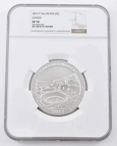 2012 P 5 Oz Silver Quarter Chaco SP70 NGC Brown Label