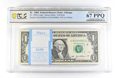 (100) 2003 $1 Chicago IL FRN Fr#1929-G Full Pack Gem Unc 67 PPQ PCGS *9859