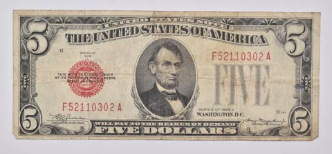 1928-C $5 RED SEAL US United States Note Avg Circ
