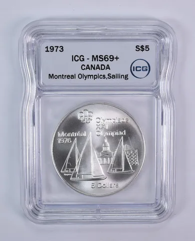 1973 Canada 5 Dollars Silver Montreal Olympics Sailing MS69+ ICG