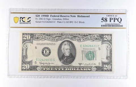 1950 D $20 Richmond VA FRN Fr#2063-E Choice AU 58 PPQ PCGS *8236