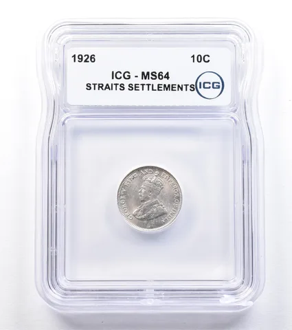 1926 Straits Settlements 10 Cents MS64 ICG *1793