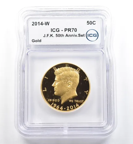 2014-W 50c Gold Kennedy Half Dollar 50th Anniversary Set PR70 ICG