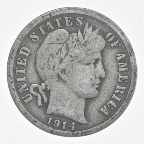 1914-D Barber Dime 90% Silver FINE Condition