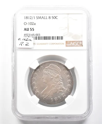 1812/1 Capped Bust Half Dollar O-102a Small 8 AU55 NGC O.102a R-2 *2309