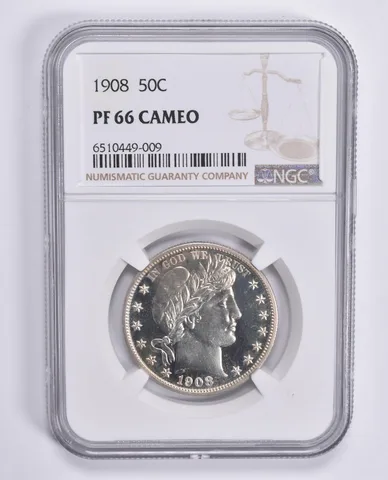 PF66 CAM 1908 Barber Half Dollar NGC *1545