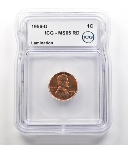ERROR 1956-D Lincoln Wheat Cent Lamination MS65 RD ICG a6695