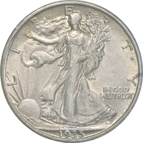 AU 1935 (P) Walking Liberty Half Dollar Almost Unc 90% Silver (1pc)