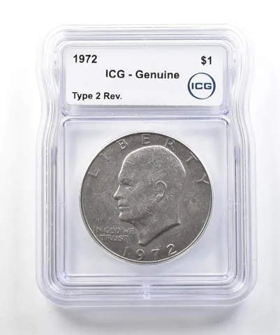 1972 Eisenhower $1 Type 2 Reverse Genuine ICG a3249