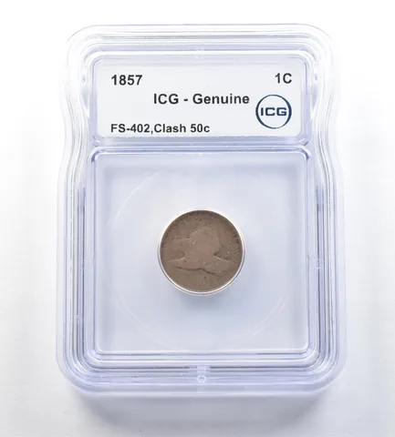 1857 Flying Eagle Cent FS-402 Clash 50c Genuine ICG *0645