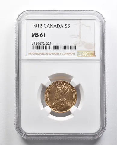 MS61 1912 Canada 5 Dollars Gold NGC *9780