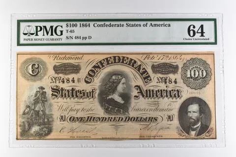 1864 $100 Confederate States of America T-65 Choice Uncirculated 64 PMG a0955