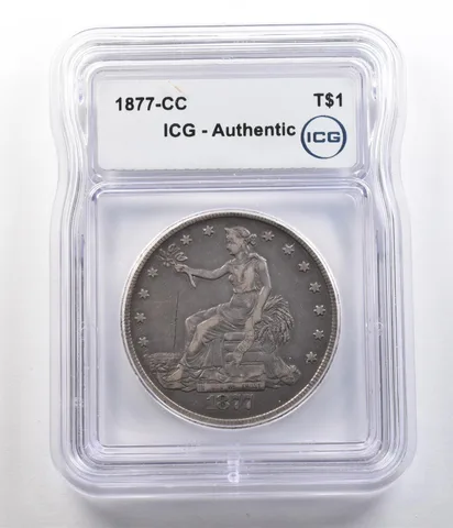 1877-CC Seated Liberty Trade Dollar Authentic ICG *4731