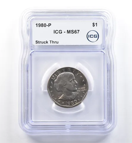 1980-P Susan B Anthony $1 Mint Error Struck Thru MS67 ICG *6041