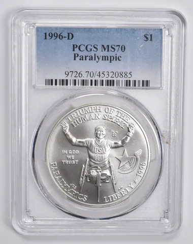 1996-D Paralympic Commemorative Dollar MS70 PCGS Blue Label