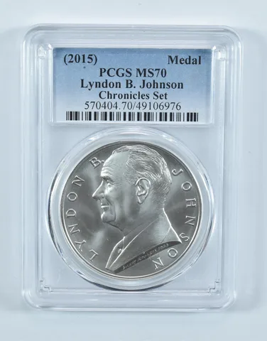 (2015) Lyndon B Johnson Silver Medal Coin & Chronicles Set MS70 PCGS