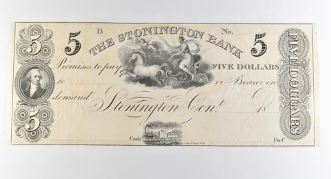 1800s $5 Stonington CT Bank Obsolete Note *3859