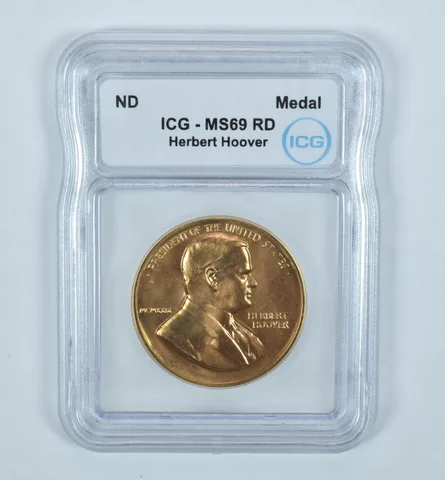 (ND) Presidential Medal Bronze Herbert Hoover MS69 RD ICG