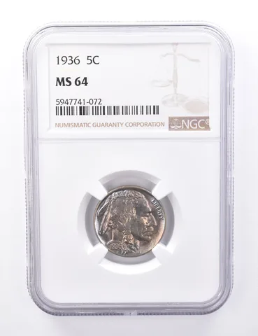 MS64 1936 Indian Head Buffalo Nickel - Graded NGC Rainbow Toned *4299