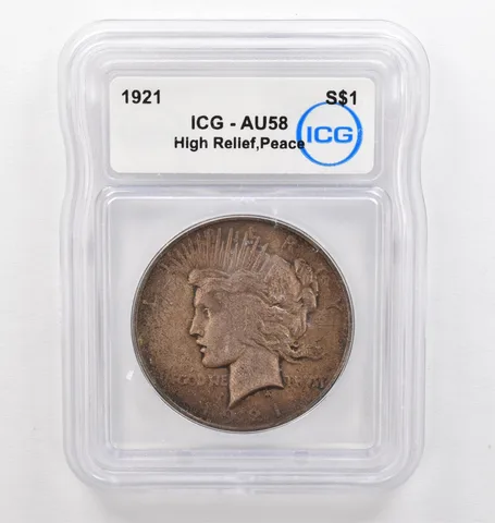 1921 Peace Silver Dollar High Relief AU58 ICG Beautiful Tone *0262