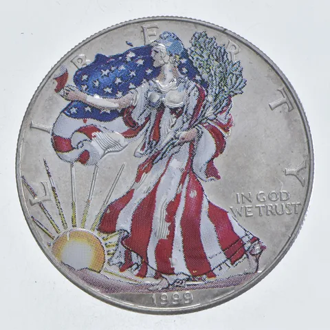 1999 Beautifully Painted/Sticker American Silver Eagle 1 Oz. .999 Fine *215