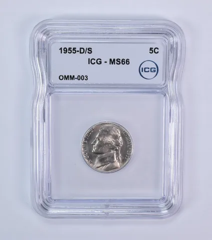 1955-D/S Jefferson Nickel OMM-003 MS66 ICG *7946