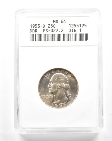 1953-D Washington Quarter DDR FS-022.2 Die 1 MS64 ANACS *2055