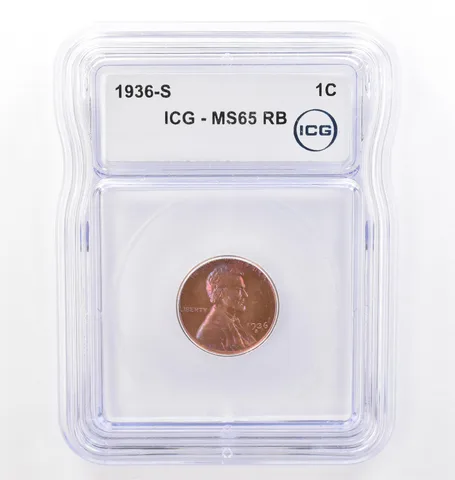 1936-S Lincoln Wheat Cent MS65 RB ICG Beautiful Tone *7689